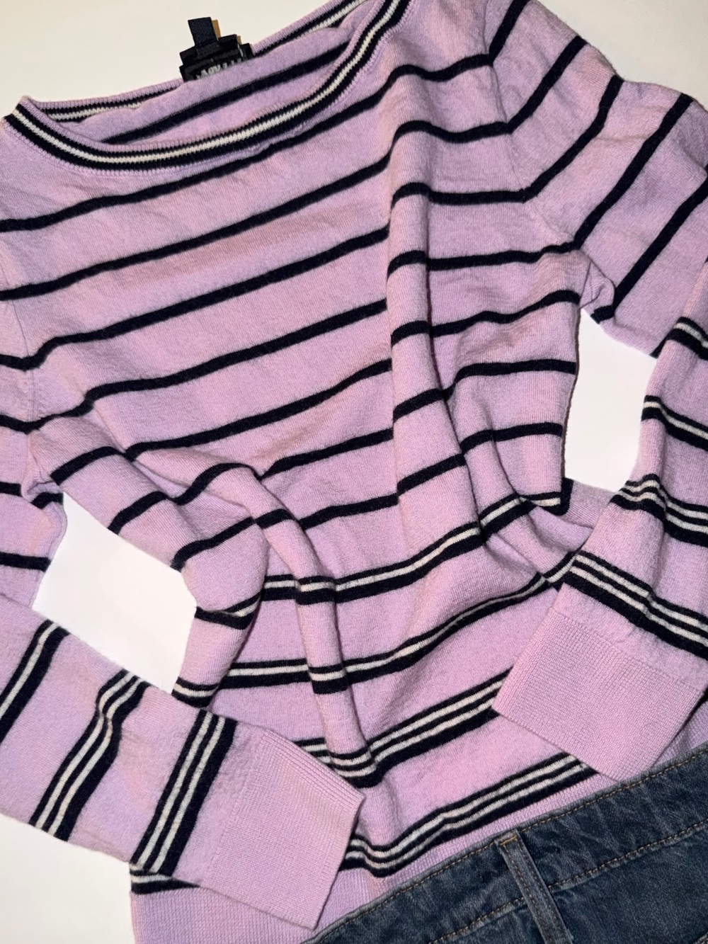 Talbots 100% wool Lavender Crewneck with Navy and White Stripes